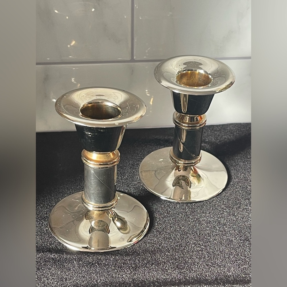 Vintage Rialto Gold Silver Plated Set of 2 Candle Holders EP Brass Zinc MCM